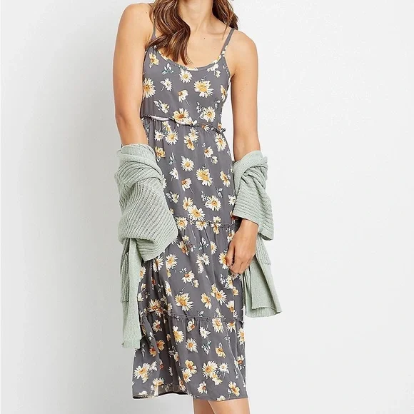 Maurices | Dresses | Maurices Gray Daisy Tiered Ruffle Midi Dress | Poshmark